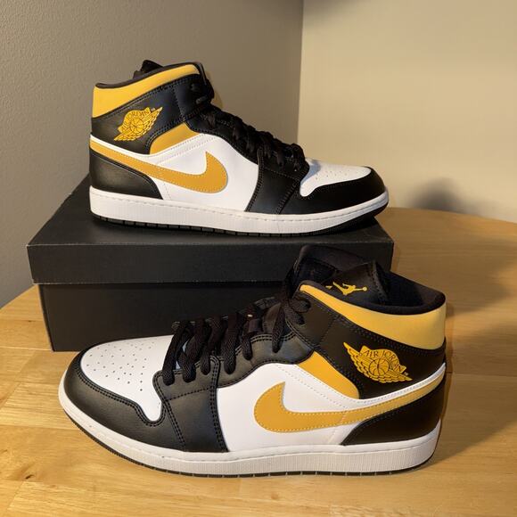 Jordan Air Jordan 1 Mid Black White University Gold Leather 554724-177 Men 14 main image 7